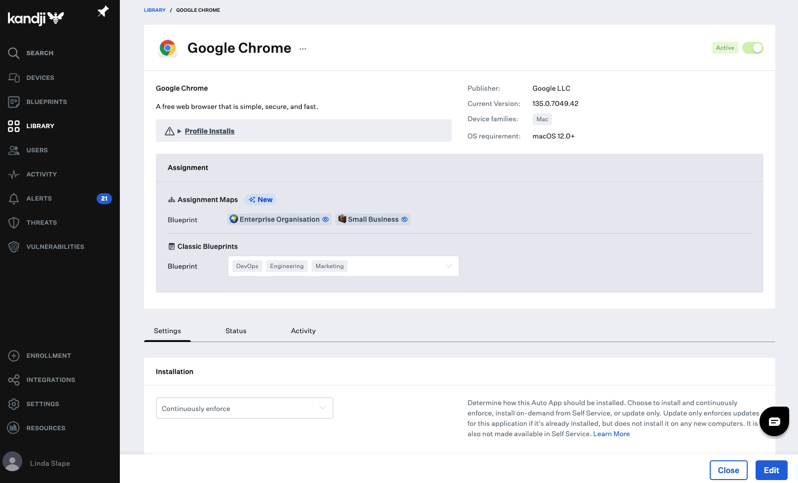 Screenshot of auto apps managed application deployment in Kandji