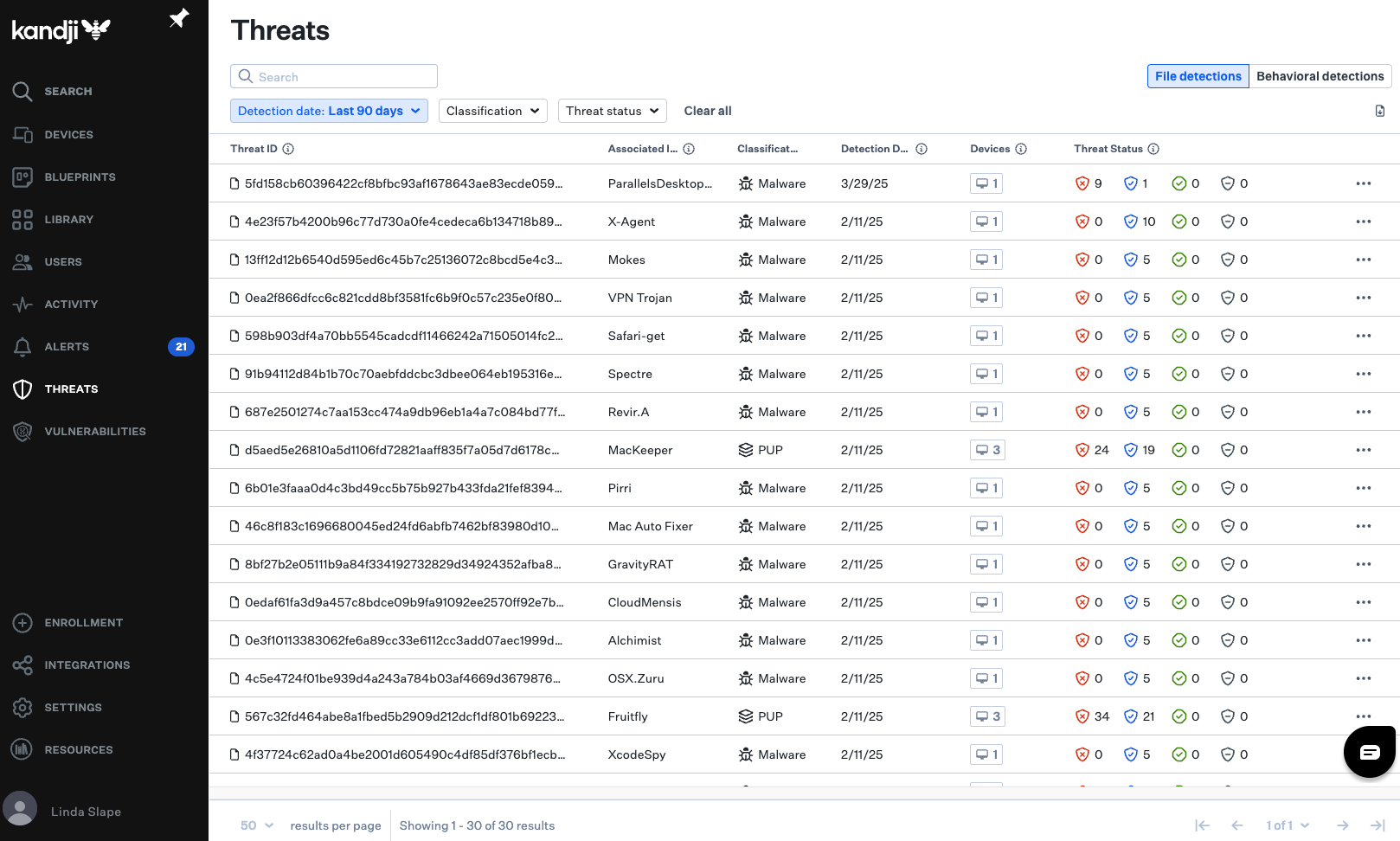 Screenshot of endpoint detection & response in Kandji