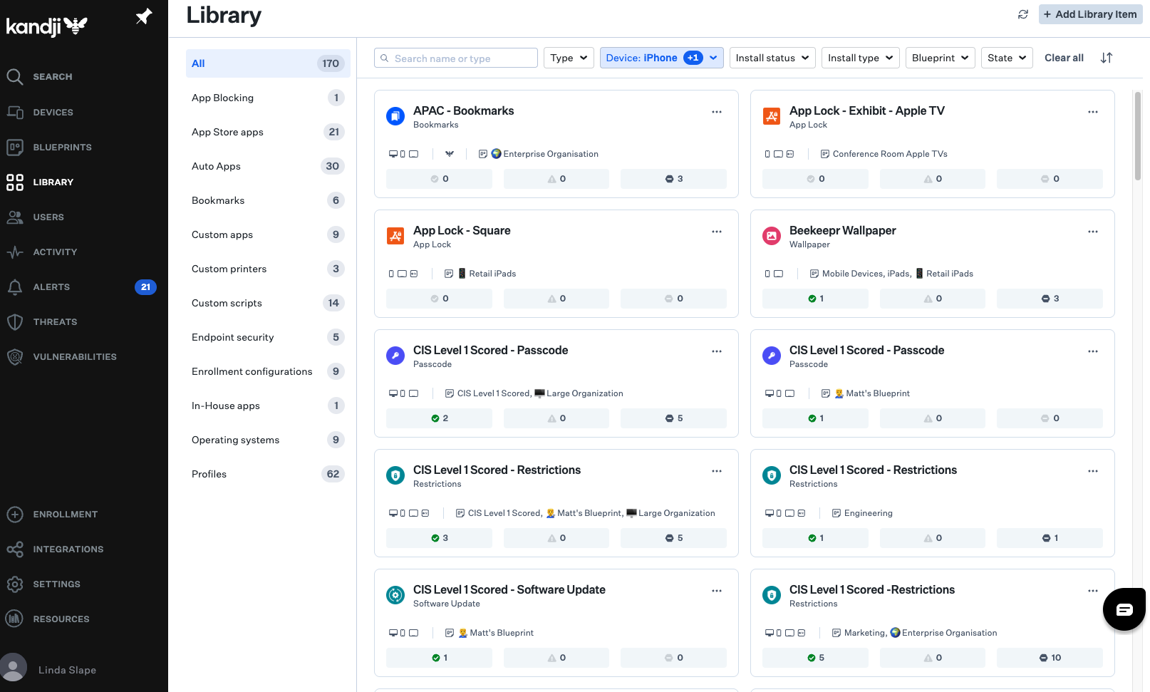 Screenshot of iOS configurations &amp; management in Kandji